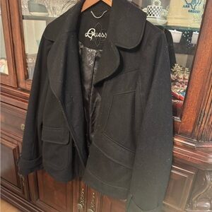 Guess Black Wool Blend Coat